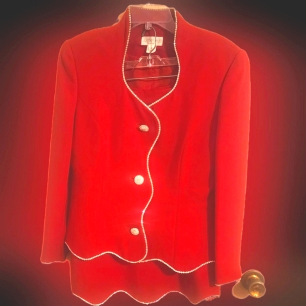Junnie leigh, New York dressy red suite with  diamond trim size 12